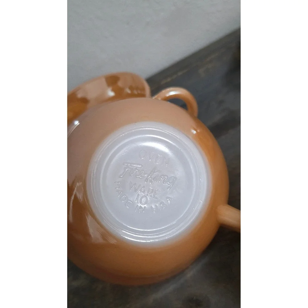 Fire-King Peach Lustre Laurel Tea Cups Set of 4 Vintage Iridescent Milk Glass‎